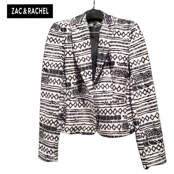 Zac & Rachel NEW Bohemian Aztec Tribal Stripes Notched Collar Dress Jacket 4 - Picture 1 of 11
